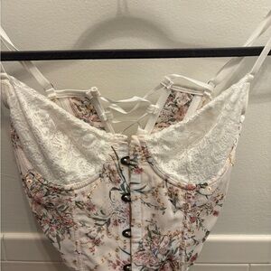 SHEIN Floral Lace Crop Top - White and Pink